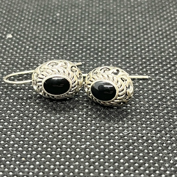 Silver bracelet and earrings set with black onyx - Picture 3 of 4